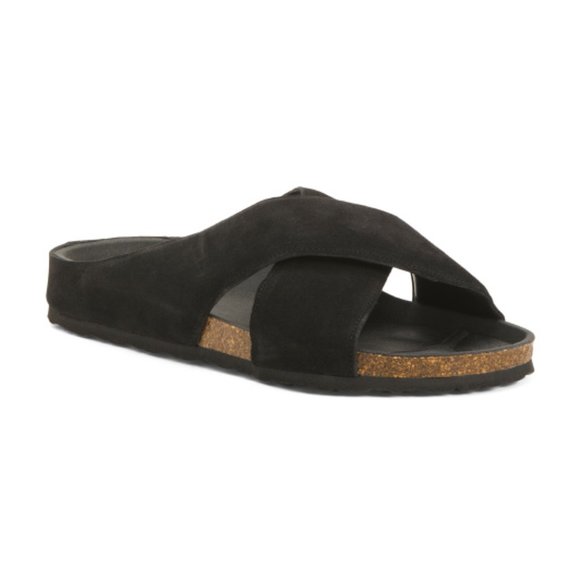 NEW FUN VERBENAS Men's Made In Spain Suede Cross Band Slide Sandals black 362mn - Picture 1 of 3